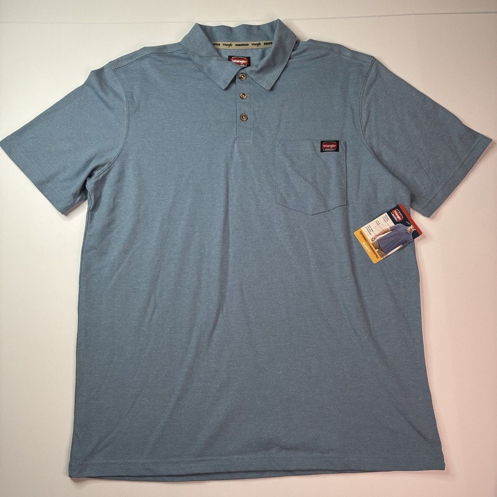 Wrangler Workwear Performance Flex Polo Shirt Men's Size L (42-44) Blue Pocket